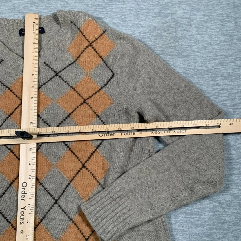 Banana Republic Sweater Mens Large Gray Orange‎ Argyle Wool Blend Pullover